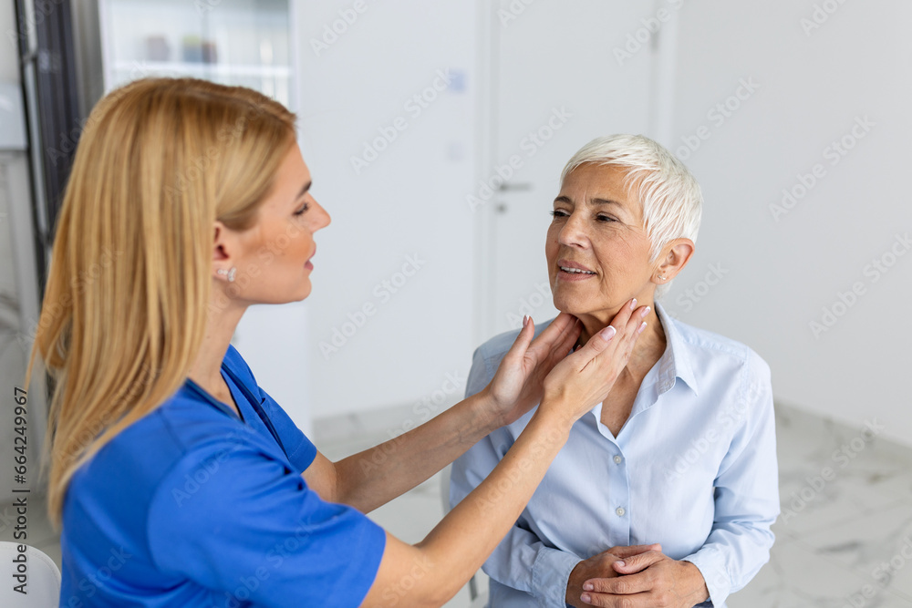 Women with thyroid gland test . Endocrinology, hormones and treatment. Inflammation of the sore throat