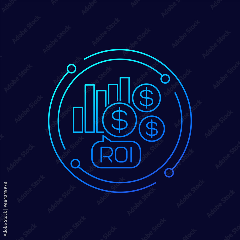 ROI icon, return on investment, linear design ROI icon, return on investment, linear design