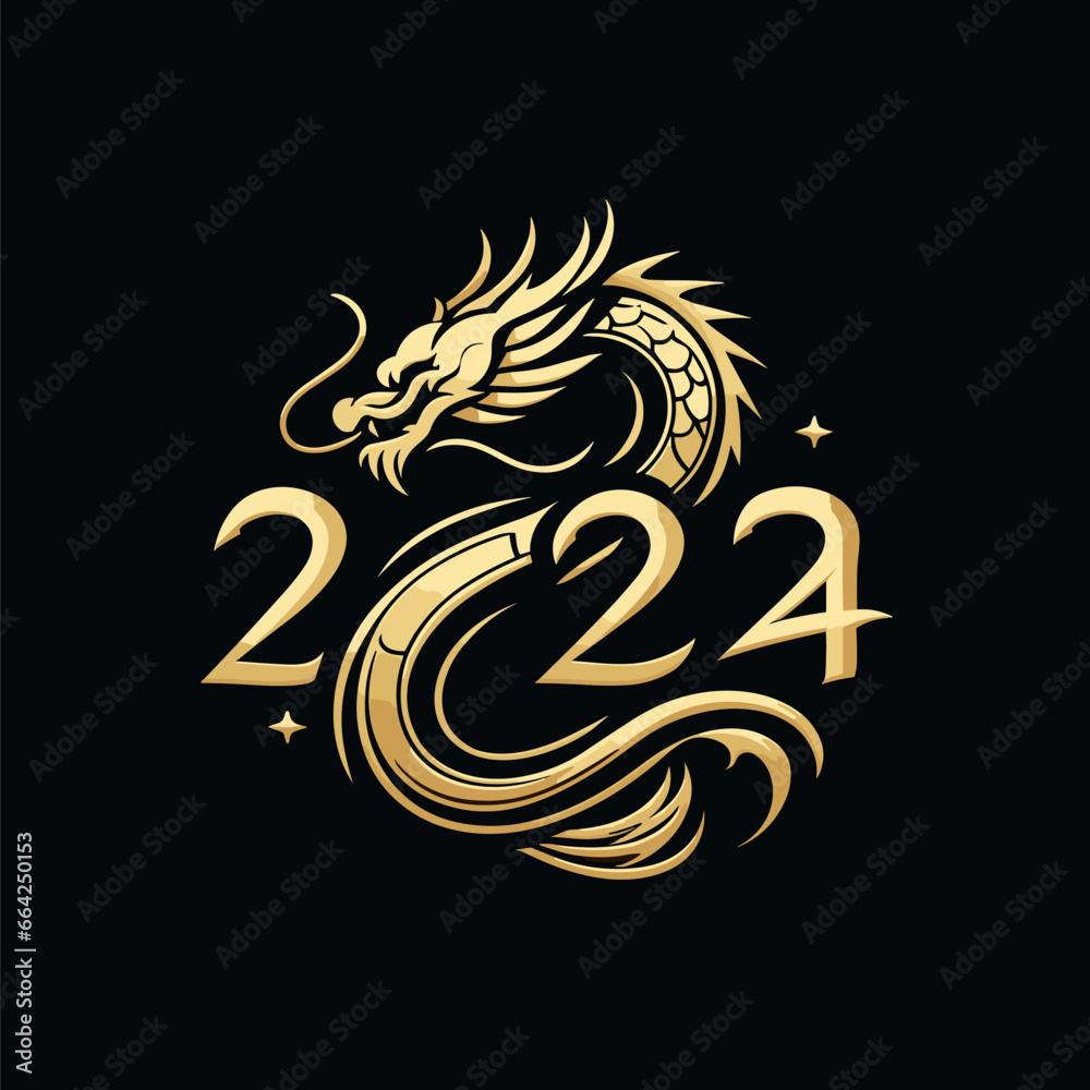 Chinese dragon symbol illustration Combining the numbers 2024 for the New Year festival 2024 - Vector