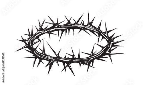 Crown of thorns vector hand drawn illustration on white background.