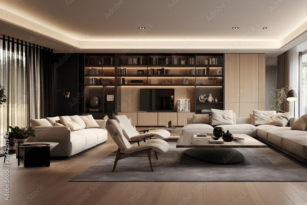 Modern living room in the style of light gray and light bronze, neoclassical clarity, dark beige, large-scale minimalist Modern living room in the style of light gray and light bronze, neoclassical clarity, dark beige, large-scale minimalist