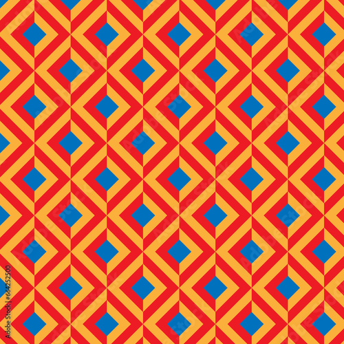 Seamless square pattern illustration and rhombuses multicolored background texture.