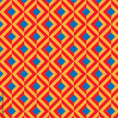 Seamless square pattern illustration and rhombuses multicolored background texture.