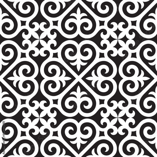Kazakh ornaments. Seamless traditional carpet patterns of Kazakhs. Background, texture, design life of nomads. Ancient Turkic ornaments. Customs and traditions of Kazakhstan. Decorative art of nomads