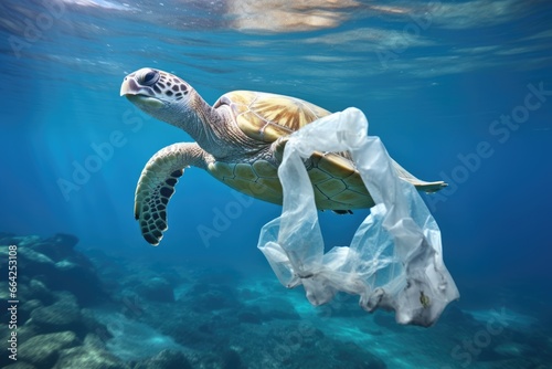 Underwater Pollution  Turtle Eat Plastic Bag  Environment concept 