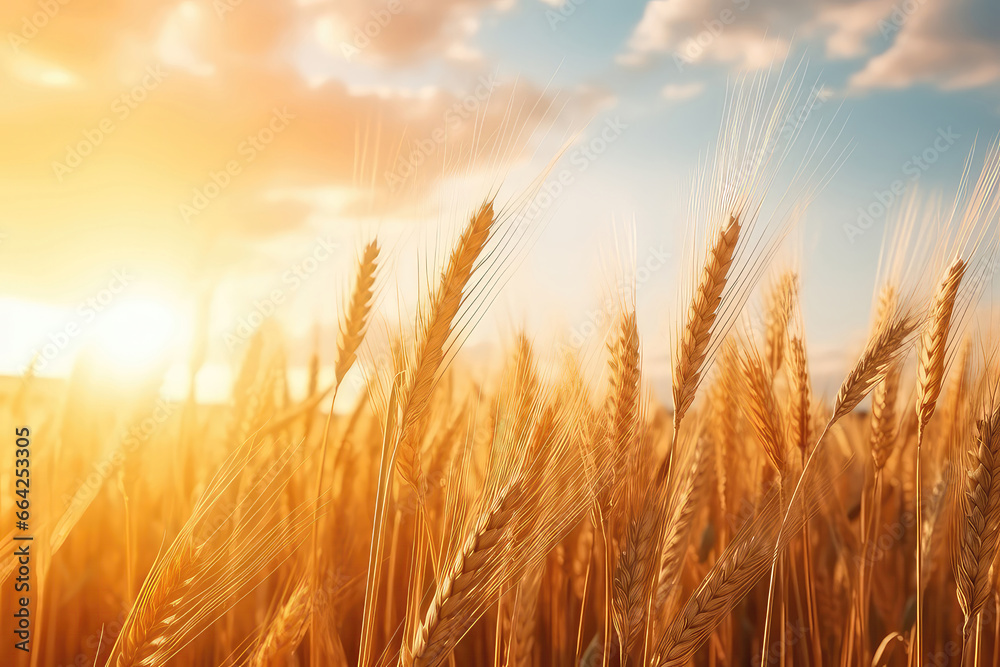 Golden Wheat Field With Stunning Sunset Backdrop