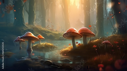Magical big fabulous mushrooms in the forest