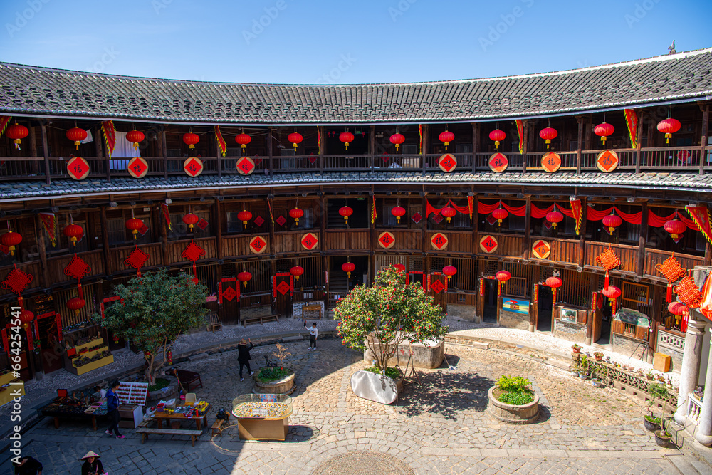 Yongding, Fujian Province, China - Dec 4, 2021: Top down view on the inner ring