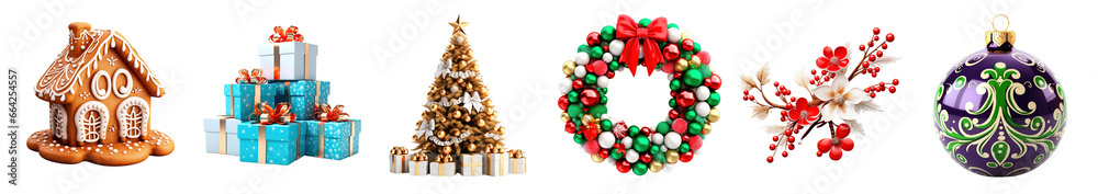 3d cartoon Christmas icon pack, Christmas and New Year isolated clipart collection