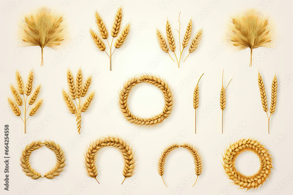 Icon Set Featuring Wheat Wreaths And Grain Spikes Icon Set Featuring Wheat Wreaths And Grain Spikes