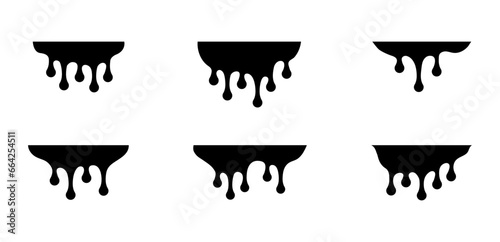 Dripping paint icon set. drip, oil, liquid, splash, drop, messy, fluid, graffiti, flowing, wall, sirup, candy, chocolate, icons. Black solid icon collection. Vector illustration