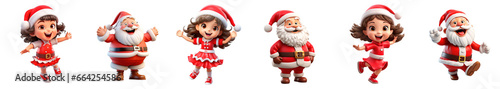 3d cartoon Christmas icon pack, Santa Claus with kids, Christmas and New Year isolated clipart