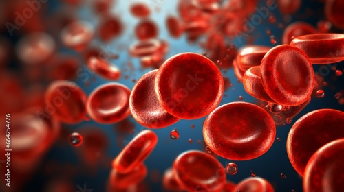 Red blood cells under microscope, scientific illustration, Blood Clot or thrombus blocking the red blood cells stream within an artery.red blood cells circulating in the blood vessels