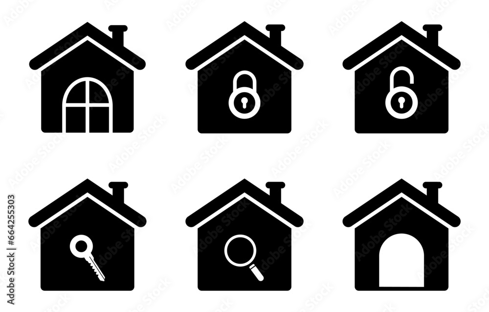 House icon set. home, building, real estate, property, apartment, architecture, residential, residence, construction, icons. Black solid icon collection. Vector illustration House icon set. home, building, real estate, property, apartment, architecture, residential, residence, construction, icons. Black solid icon collection. Vector illustration