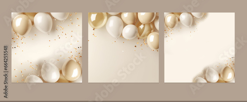 balloon background in gold beige nude color for social media Instagram post brochure flyer square poster coupon template design concept of birthday Christmas happy new year