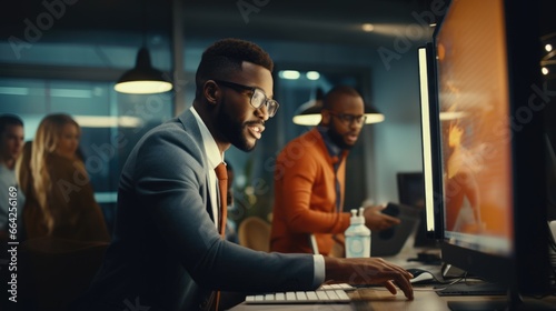 Two Men Working on Computers in an Office. Fictional characters created by Generated AI.