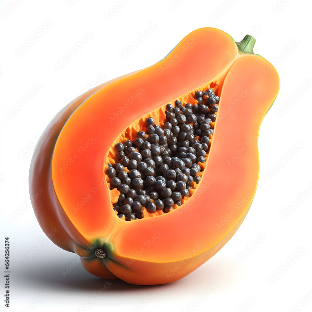 Papaya fruit with green leaves isolated on white background Papaya fruit with green leaves isolated on white background