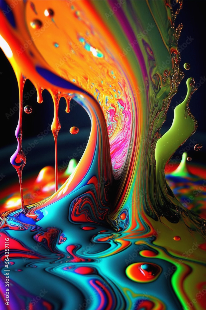 Fototapeta premium Splashes of multi-colored paint, drops of paint, drips of paint, for collage, macro. Background.