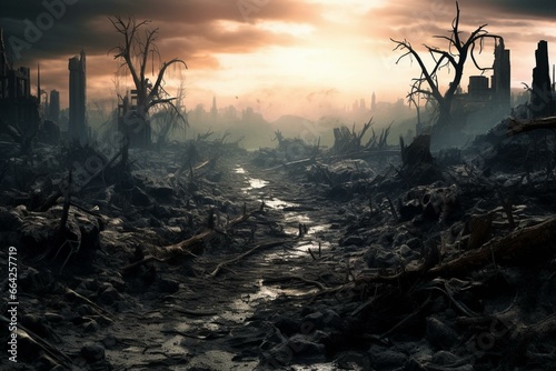 barren scenery in a devastated world. Generative AI