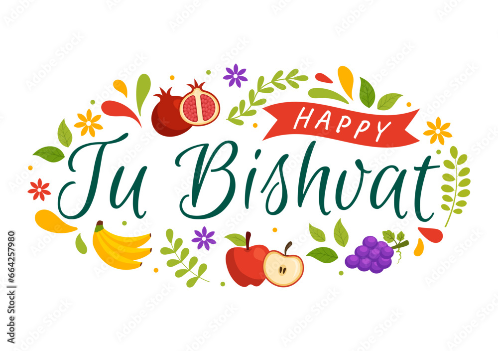 Happy Tu Bishvat Vector Illustration. Translation the Jewish New Year for Trees. Kids Planted a