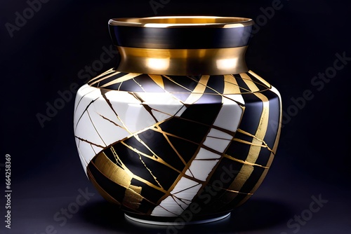 Kirigami pot created in gold, silwer, copper, and stone photo