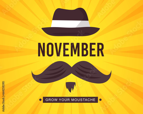 November Prostate cancer awareness with black mustache November no shave month, mental health prostate cancer.