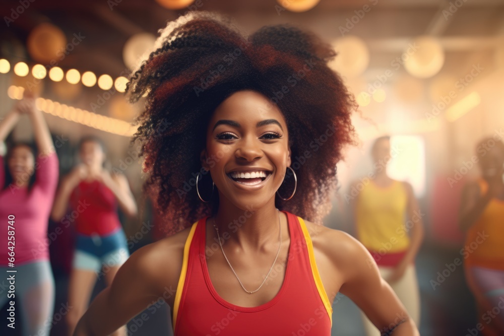 Afro-American Woman Smiling and Posing for the Camera. Fictional characters created by Generated AI. - obrazy, fototapety, plakaty 