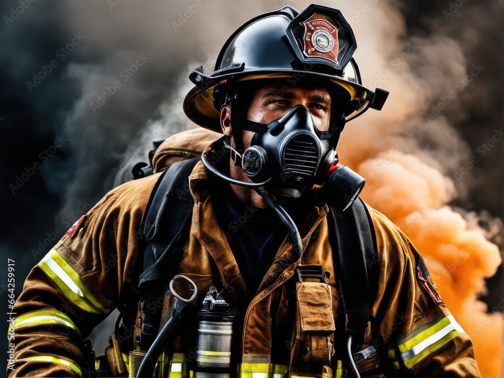 firefighter in full gear exploring the huge fire zone