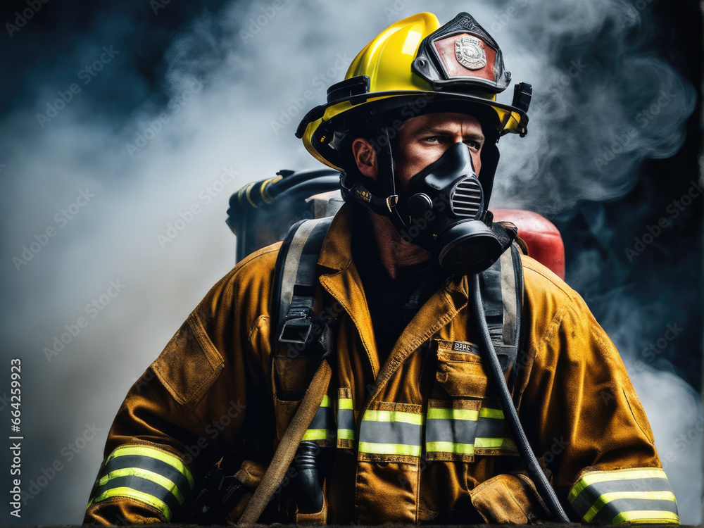 firefighter in full gear exploring the fire zone firefighter in full gear exploring the fire zone