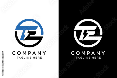initials T E logo circle with electricity