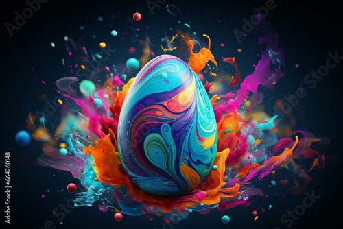 Colorful Easter egg with a vibrant splash of colors in a festive banner. Generative AI photo