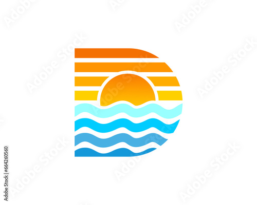 letter D with sun and sea icon