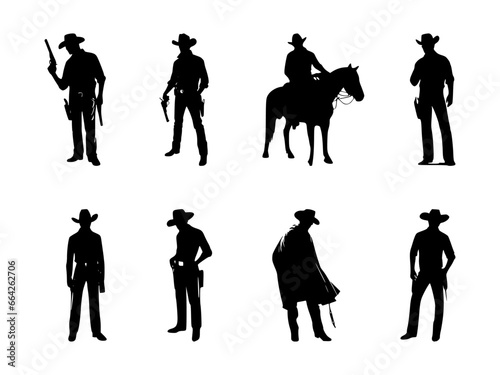 set of cowboy silhouettes on isolated background