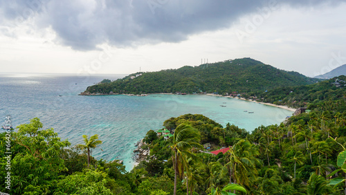 View on top tropical island in the sea. John Suwan Viewpoint Koh Tao. Koh Tao island, Surat Thani Province, Gulf Thailand. Koh Tao panorama landscape view on sea. photo