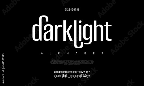 Darklight creative modern urban alphabet font. Digital abstract moslem, futuristic, fashion, sport, minimal technology typography. Simple numeric vector illustration photo