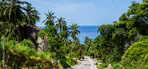 Koh Tao island landscape street view on the sea and palm trees in Koh Tao island, Thailand photo