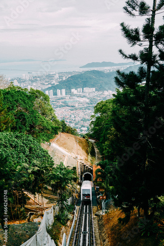 Beautiful view from railroad going to Penang Hill, a hill resort comprising a group of peaks on Penang Island. The most iconic transport at Penang Hill