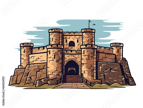 Doodle Fort Toulouse, cartoon sticker, sketch, vector, Illustration, minimalistic