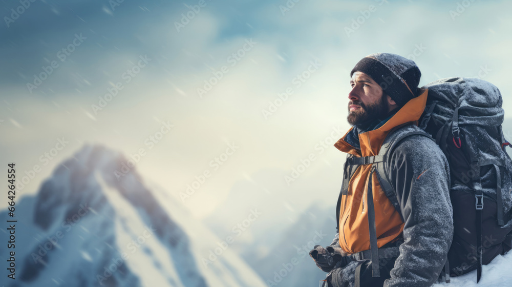 A mountaineer taking a moment to reflect on their remarkable journey to success
