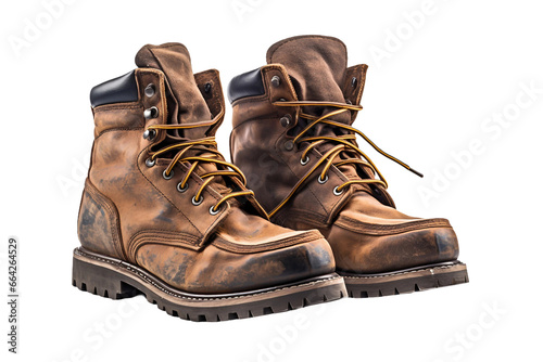 Rugged Work Boots on transparent background.