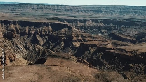 Fish River Canyon in Namibia, Africa Aerial Drone Shot. Landscape of the the Largest Canyon in Africa. Worlds Second Biggest Canyon 161 km Long, 27 km Wide and up to 550m Deep. HD Resolution photo