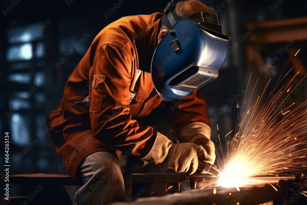 Workers and welders welding in the factory Workers and welders welding in the factory