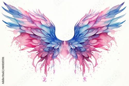 Beautiful magic watercolor blue pink wings. © AbulKalam