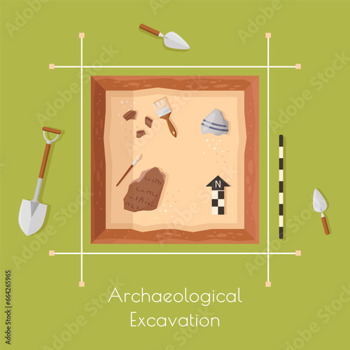 Vector illustration of archaeological excavations.