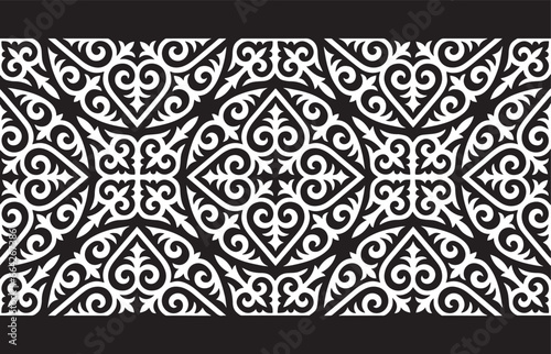 Kazakh carpet ornaments. Traditional patterns of Kazakhs. Background, texture, design life of nomads. Ancient Turkic ornaments. Art, customs and traditions of Kazakhstan. Decorative art of nomads