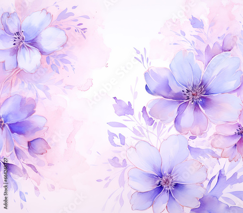 Dreamy purple watercolour flowers background 