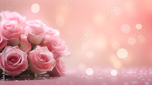 Banner with flowers on a light pink background with space to write 