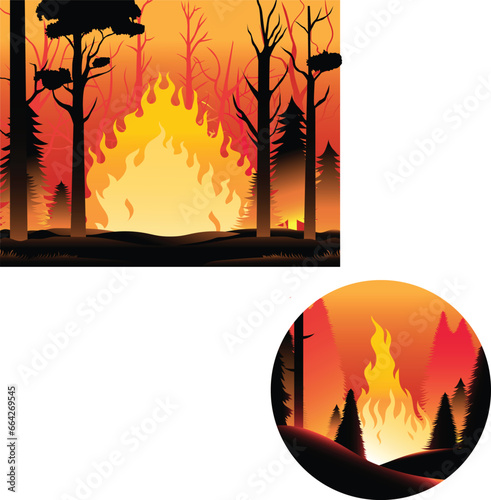 Set of fire in the forest landscape illustration with transparent backgound