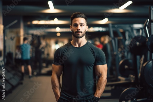 Gym-Savvy Man Posing in the Gym. Fictional characters created by Generated AI.