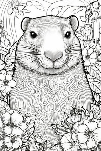Wallpaper Mural coloring page with mandala ornaments of a capybara head in a line art hand drawn style Torontodigital.ca